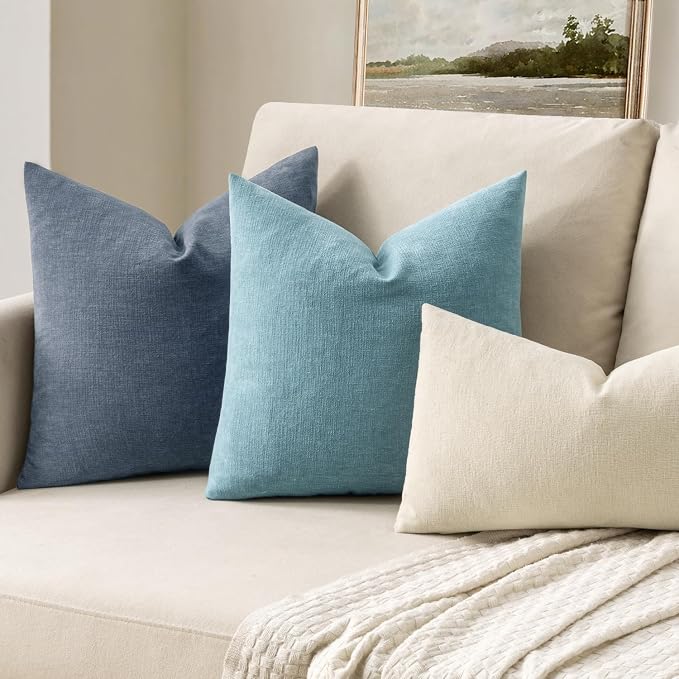MIULEE Smoke Blue Chenille Couch Throw Pillow Covers, 16x16 | Set of 2 - Image 2