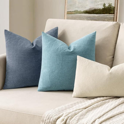 MIULEE Smoke Blue Chenille Couch Throw Pillow Covers, 20x20 | Set of 2 - Image 2