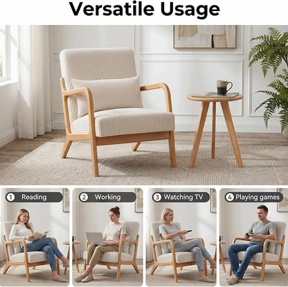 Mid Century Modern Accent Chairs Set of 2, Upholstered Corduroy Armchairs - Image 5