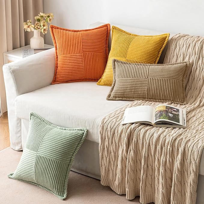 MIULEE Khaki Corduroy Decorative Euro Sham Pillow Covers 24x24 Inch - Image 5