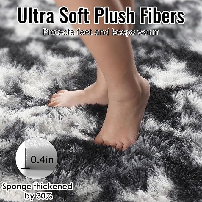 Black White Grey Bedroom Rugs 4x6 Ft, Soft Fuzzy Plush Indoor Floor Area Rug | - Image 7