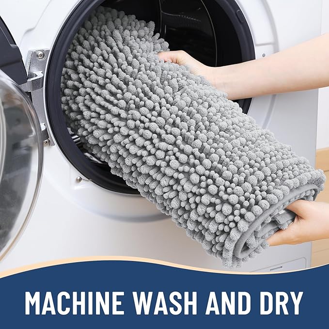 Arotive Luxury Chenille Bathroom Rug Mat, Extra Soft Thick Absorbent Shaggy Bath Rugs, Non-Slip Machine Wash Dry, Plush Bath Mats for Bathroom, Shower and Tub, 36x24, Light Grey