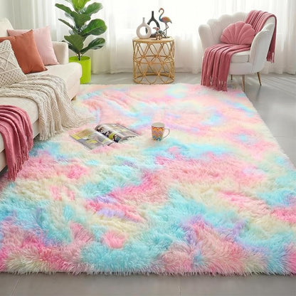 Amdrebio Rainbow Unicorn Pastel Fluffy Small Area Rug 3x5 by Amdrebio