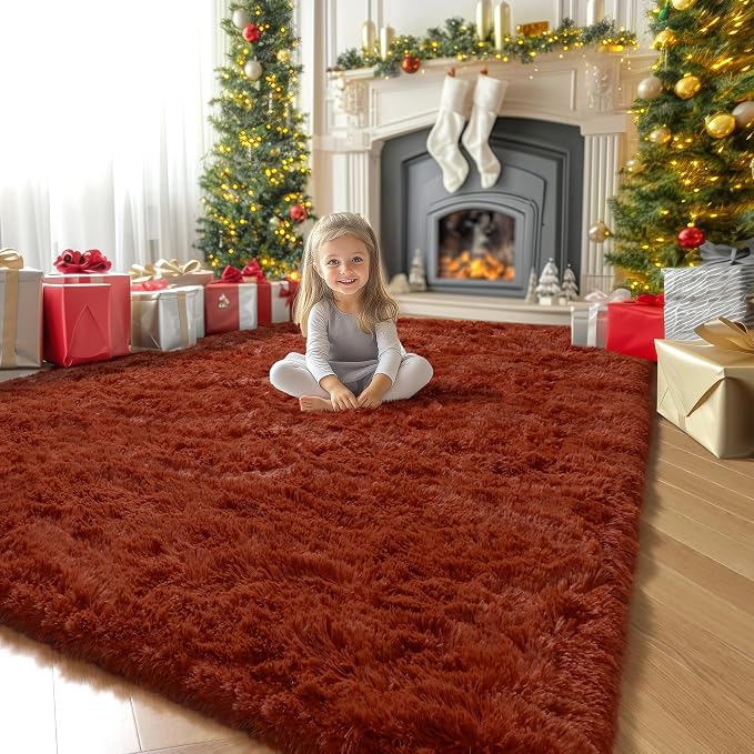 Amdrebio Terracotta Rustic Furry Big Area Rug 6x9 - Image 8