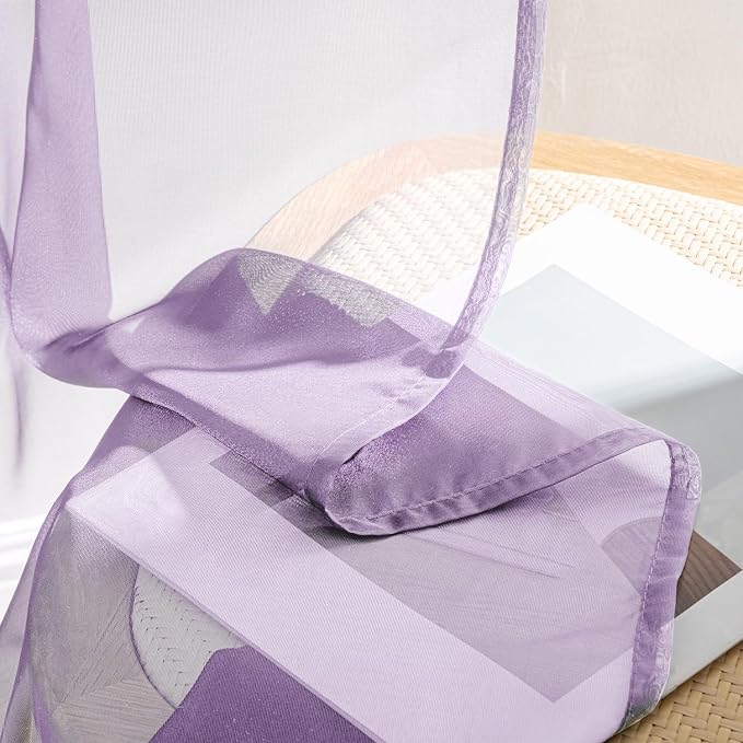 MIULEE Light Purple Sheer Curtains 63 Inches Long 4 Panels 42 x 63 Inches | - Image 8
