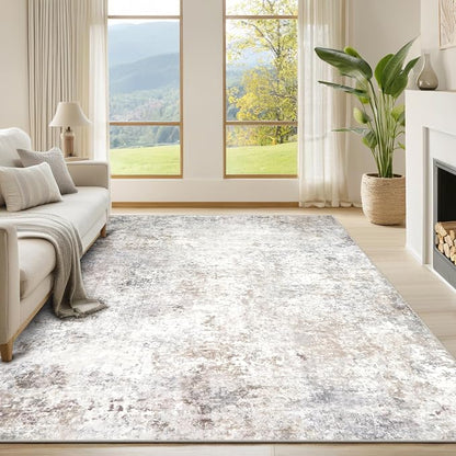Beige Grey Washable Rugs 6x9 Area Rugs by Srugn