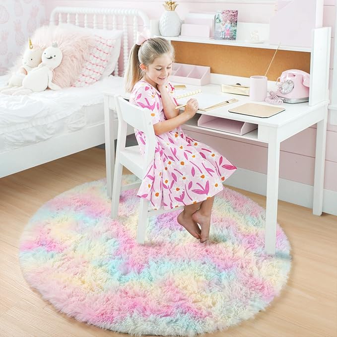Amdrebio Rainbow Unicorn Pastel Small Round Rug 3Ft - Image 7
