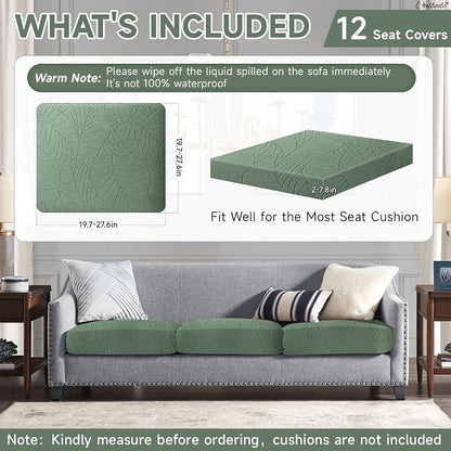 CALBODE 12Pcs Stretch Couch Cushion Covers, Water Resistant Outdoor Sofa - Image 2