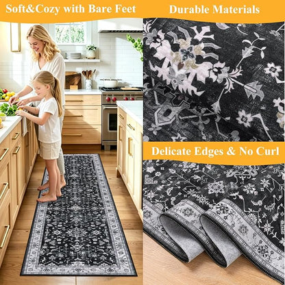 HEBE Hallway Runner Rug 2'x6', Washable Non Slip Kitchen Rug Runner | Soft Boho - Image 5