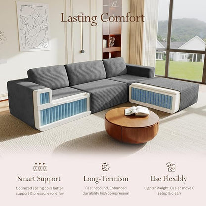 Vesgantti 119" L-Shaped Modular Sectional Sofa, Corduroy Cloud Couch - Image 4