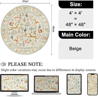DUKINO 4ft Round Rug, Washable Animal Small Round Area Rug Non Slip, - Image 2