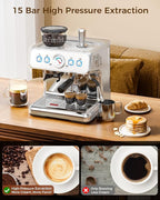 COWSAR Espresso Machine 15 Bar, Semi-Automatic Espresso Maker with Bean Grinder & Milk Frother Steam Wand, 75 Oz Removable Water Reservoir, Self-Cleaning, Ideal for Cappuccino/Latte, Stainless Steel