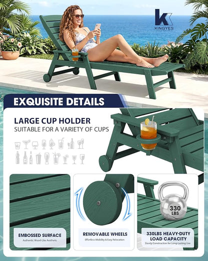 KINGYES HDPE Lounge Chair Outdoor, Patio Chaise Lounge Recliner - Image 4