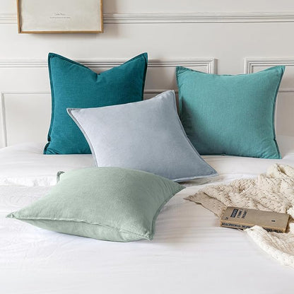 MIULEE Decorative Linen Pillow Covers 20x20 Inch Teal Blue | Boho Farmhouse​ - Image 4