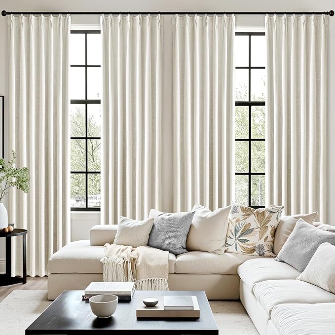 MIULEE Beige White Pinch Pleated 100% Blackout Linen Curtains 40x90 Inches | - Image 7
