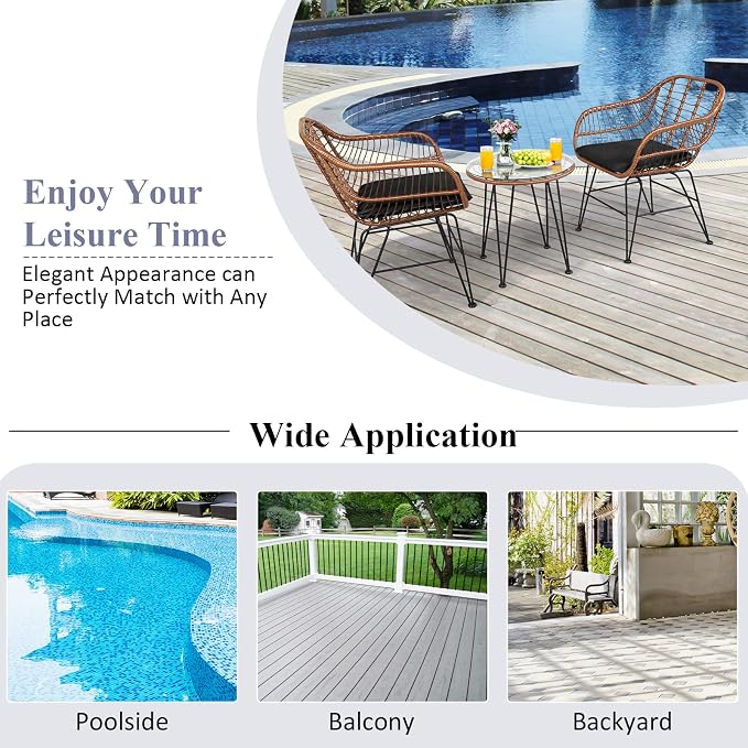 Tangkula 3 Pieces Patio Conversation Bistro Set, Outdoor Wicker Furniture - Image 7