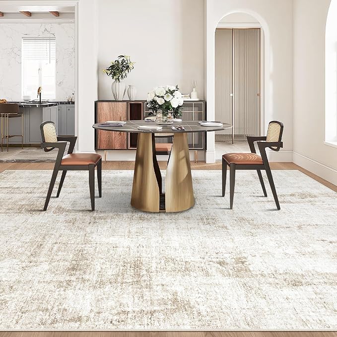 9x12 Area Rugs Washable Rug: Abstract Neutral Rugs Modern Non Slip Area Rug - Image 5