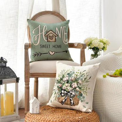 AVOIN colorlife Bless Our Home Farmhouse Eucalyptus Leaves Throw Pillow Covers - Image 4