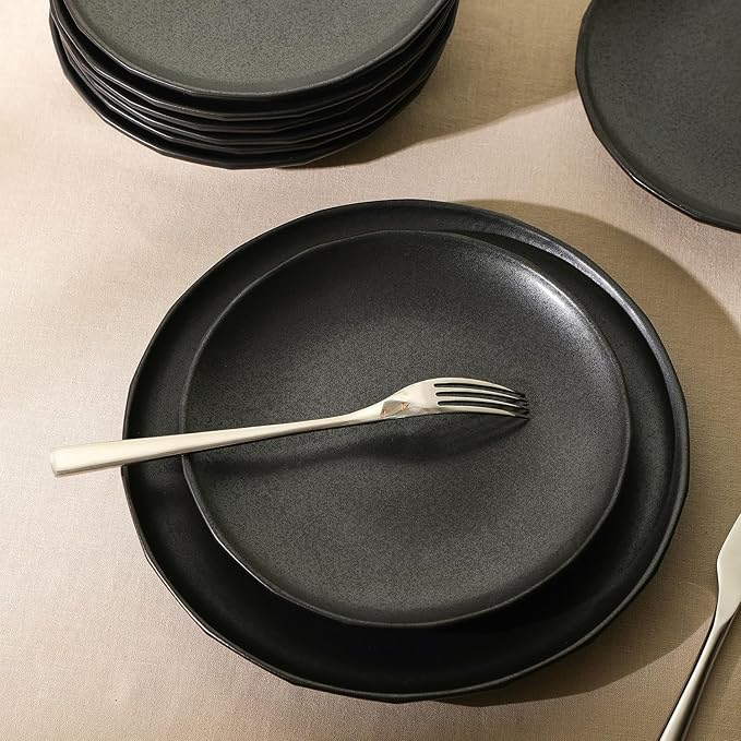 Stone Lain Rio 4-Piece Salad Plate Set Stoneware, Black