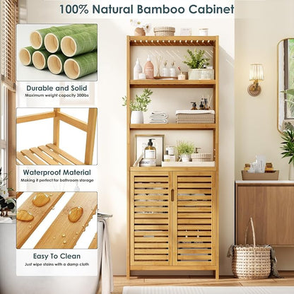 HIFIT 2 Set Tall Shelf Unit Bamboo Storage Cabinet - Image 6