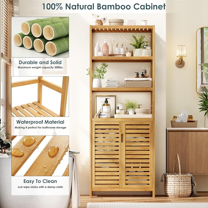 HIFIT Tall Bathroom Storage Cabinet, Corner Tall Cabinets Freestanding - Image 4