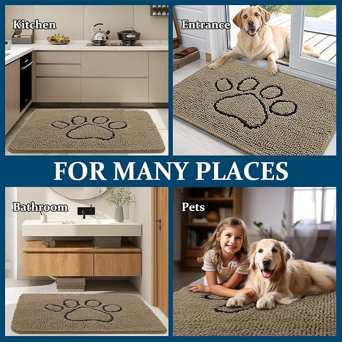 OLANLY Dog Door Mat for Muddy Paws 36x24, Paw Print Design Chenille Mud Mat | - Image 8