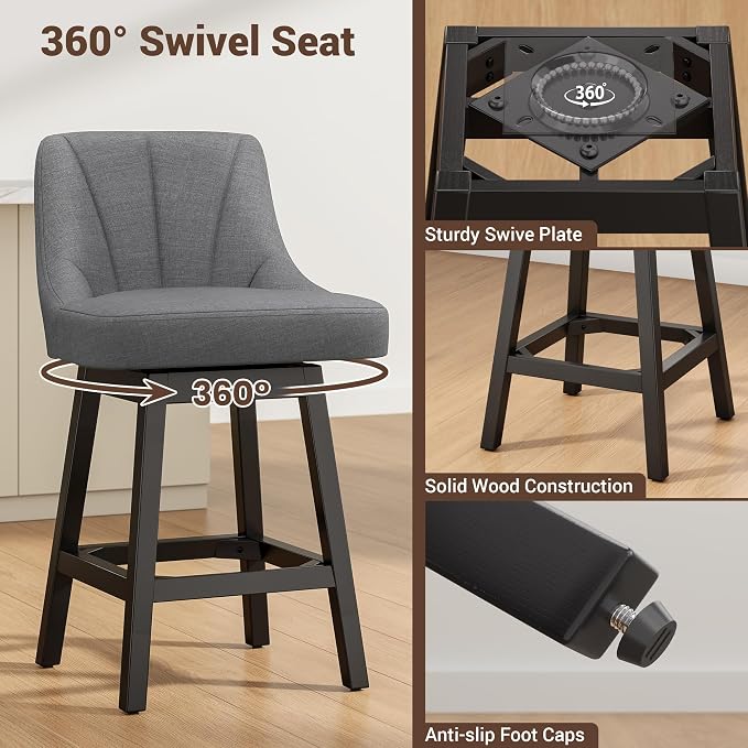 YaFiti Swivel Bar Stools Set of 2, 26 Inch Counter Height Bar Stools - Image 3