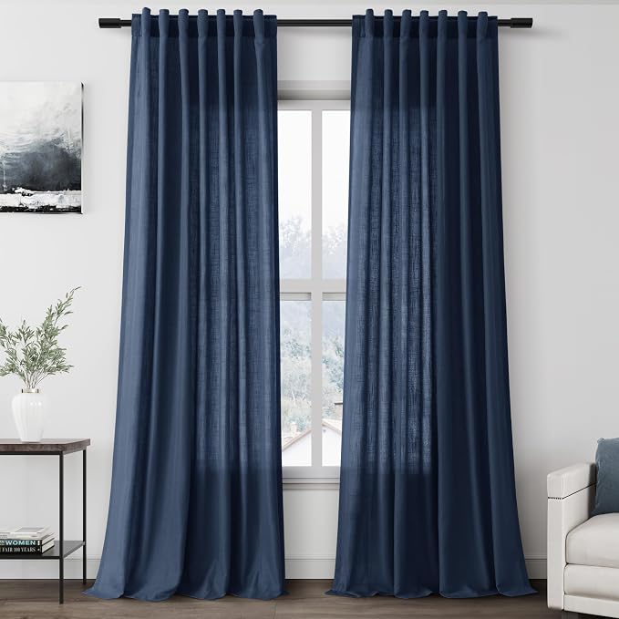 Denim Blue Linen Curtains 90 Inch Long 2 Panels Set by Nanspring