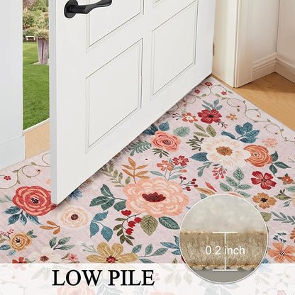 DUKINO 2x10 Runner Rug, Floral Washable Kitchen Runner Rug Non Slip, Low Pile - Image 6