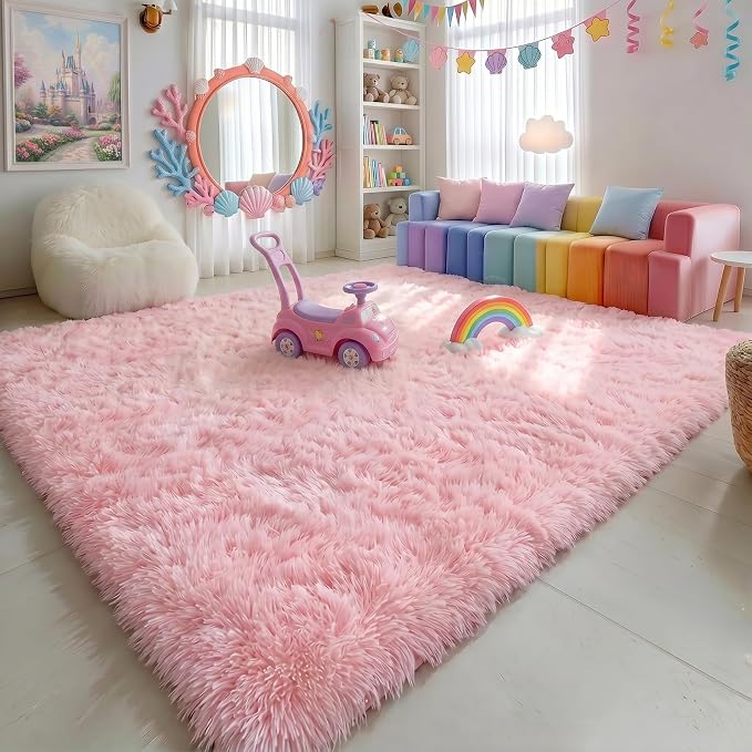 Amdrebio Pink Large Fluffy Plush Big Rug 9x12 - Image 4