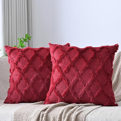 Set of 2 Soft Moroccan Throw Pillow Covers 20x20 Inch Plush Boho Decorative by Cozoomy