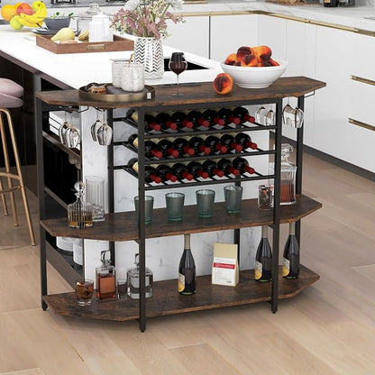 COSTWAY Wine Bar Cabinet, 3-Tier Liquor Cabinet - Image 8