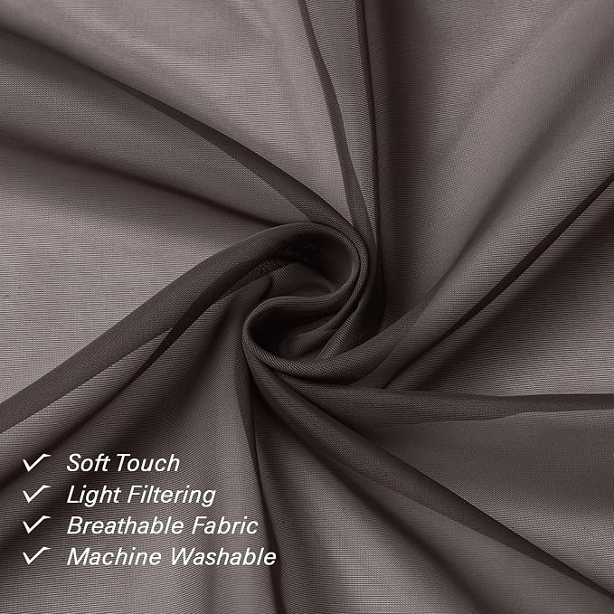 Sheer Curtains 90 Inch Long 2 Panels, Chocolate Light Filtering Living Room - Image 8
