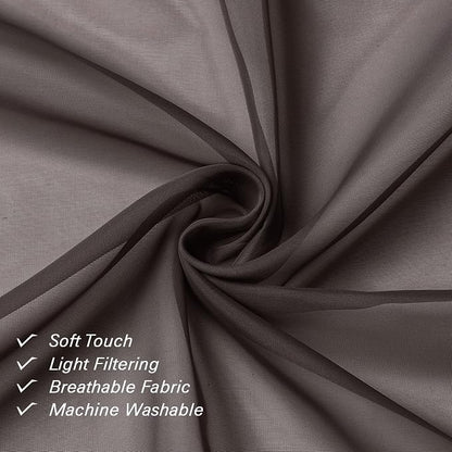 Chocolate Sheer Curtains 54 Inch Length 2 Panels, Voile Curtains - Image 3