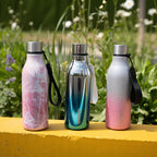 BJPKPK Insulated Water Bottles, 18 oz Stainless Steel Metal Water Bottle with Strap, BPA Free Leak Proof Thermos, Mugs, Flasks, Reusable Water Bottle for Sports & Travel, Marble-Amber