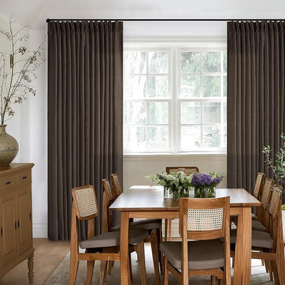 Dark Chocolate 84 Inch Pinch Pleated Semi Sheer Linen Curtains 2 Panels | - Image 9