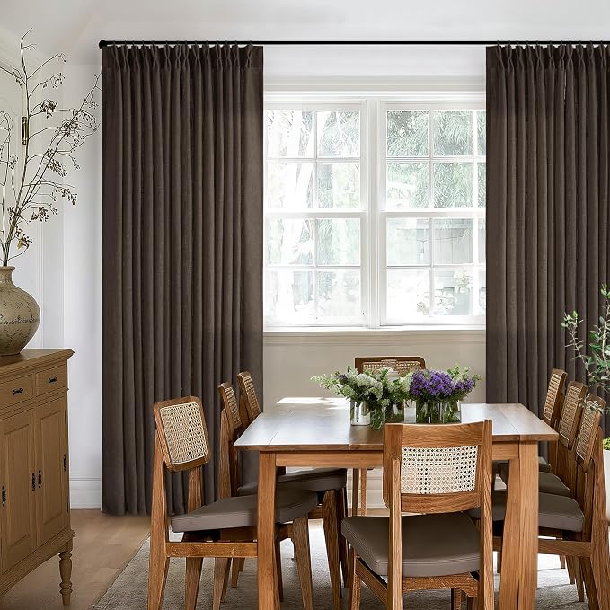 Dark Chocolate 108 Inch Pinch Pleated Semi Sheer Linen Curtains 2 Panels | - Image 8