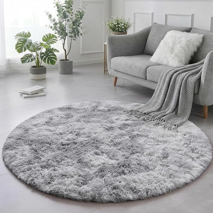 Amdrebio Tie-Dyed Light Grey Large Round Rug 8Ft - Image 4
