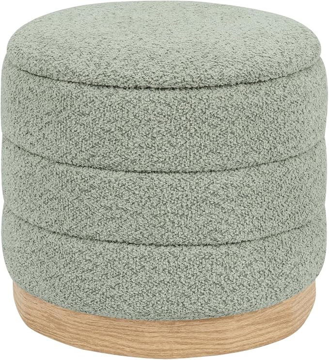 Round Storage Ottoman with Reversible Tray Lid, Folding Chenille Fabric by ZOLANOful