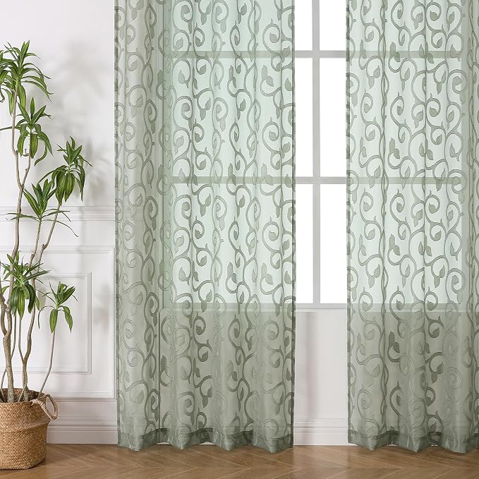 Furman Sage Green Sheer Curtains 96 inches Extra Long - Image 2