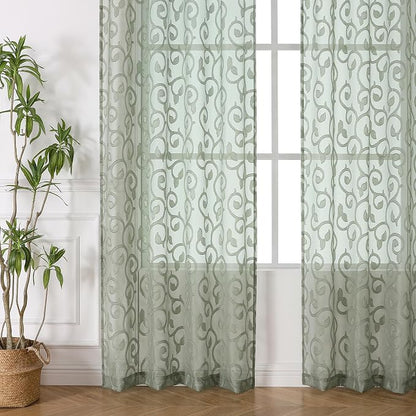 Furman Sage Green Sheer Curtains 96 inches Extra Long - Image 2