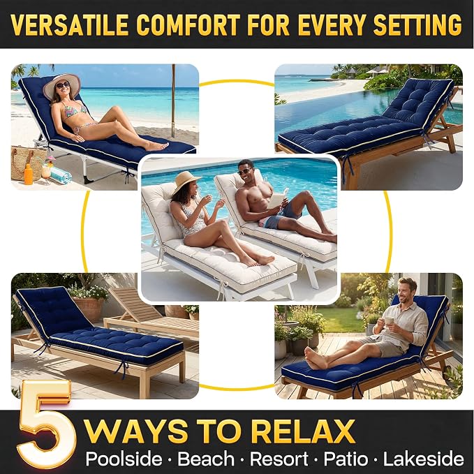 2 Pack 72x21 Inch Folding Chaise Lounge Cushion Quick Dry - Image 6