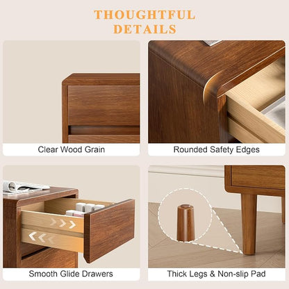 Narrow Nightstand with 3 Drawers Narrow Night Stand Solid Wood Bedside Table - Image 8