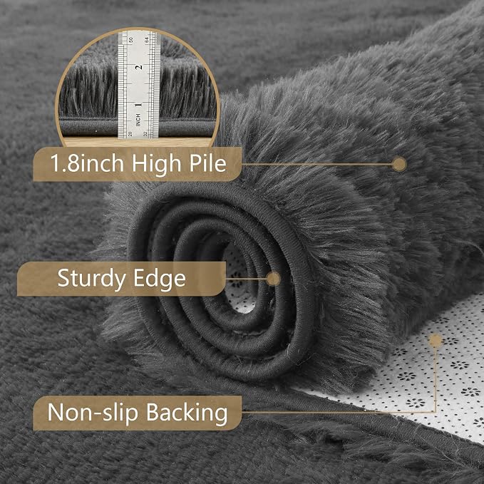 9x12 Extra Large Dark Grey Fluffy Area Rug Non-Slip - Image 6