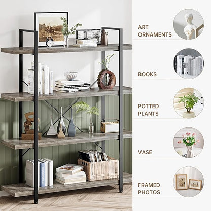 OtterOasis Bookshelf Set of 2, Heavy Duty 4-Tier Industrial Bookcase, 120lbs - Image 3