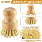 Bamboo Dish Scrub Brushes Set for Kitchen - Wooden Cleaning Scrubbers Brushes, Eco-Friendly Natural Dishes Washing Brush for Dishwashing Cast Iron Pots Pans Skillet Vegetables Sink, Set of 2