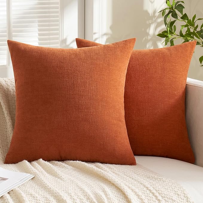 MIULEE Halloween Fall Burnt Orange Chenille Euro Pillow Covers, 22x22 | Set of 2 - Image 7