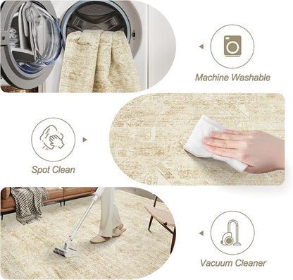 Soalmost Washable Area Rug 8x10 Large Soft Living Room Rugs Beige/Ivory | - Image 4