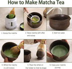 Matcha Whisk Set, Matcha Bowl with Spout and Coaster, Matcha Whisk and Holder, Sifter, Scoop, Spoon, Cleaning Brush - 10 Pcs Complete Ceramic Matcha Kit
