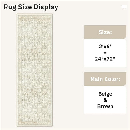Soalmost Runner Rug 2x6 Washable Kitchen Hallway Runners Beige/Brown | Non-Slip - Image 5
